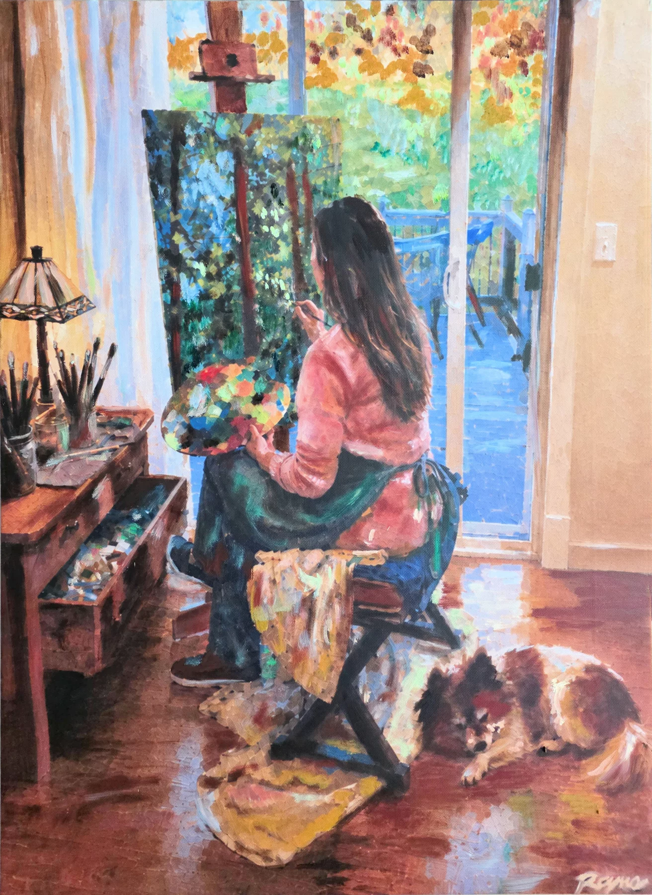 Self Portrait in Studio, artwork by Rayne Ethetton